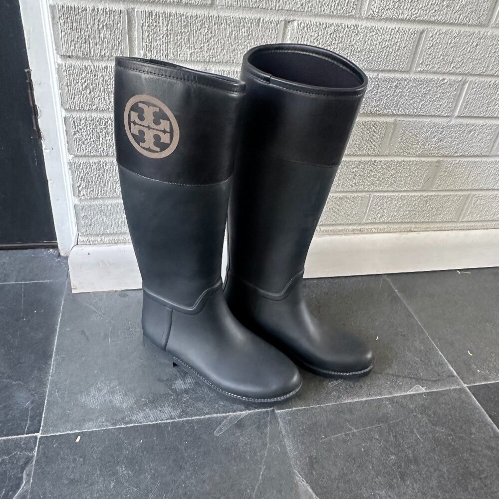 Tory Burch Black Logo Tall Rain Boots